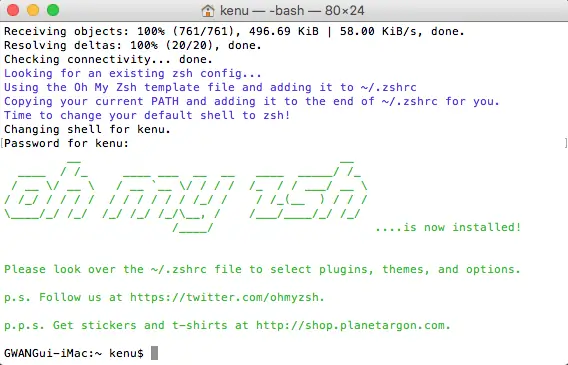 zsh installed